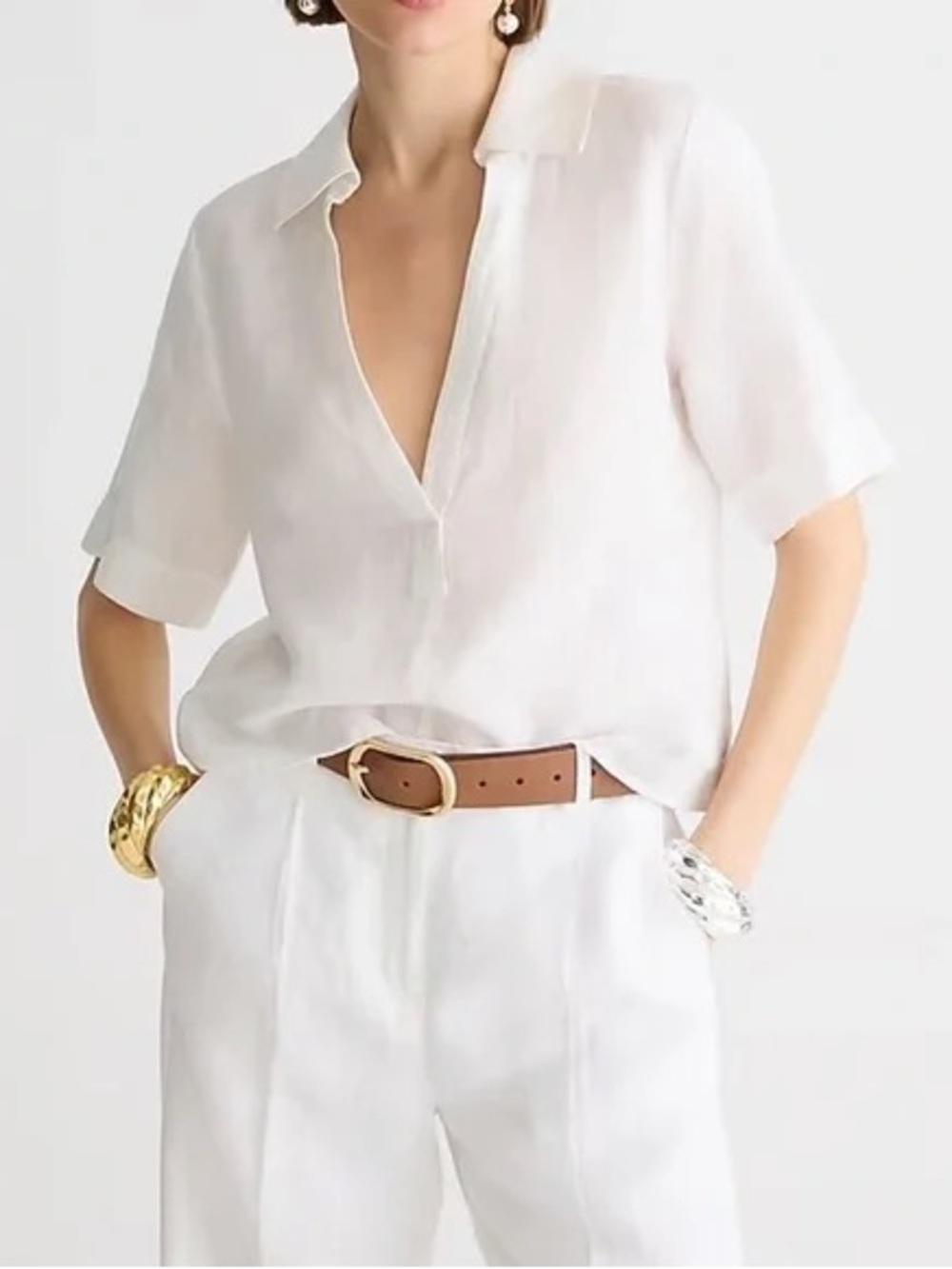 J. Crew White Linen Bungalow Popover Top